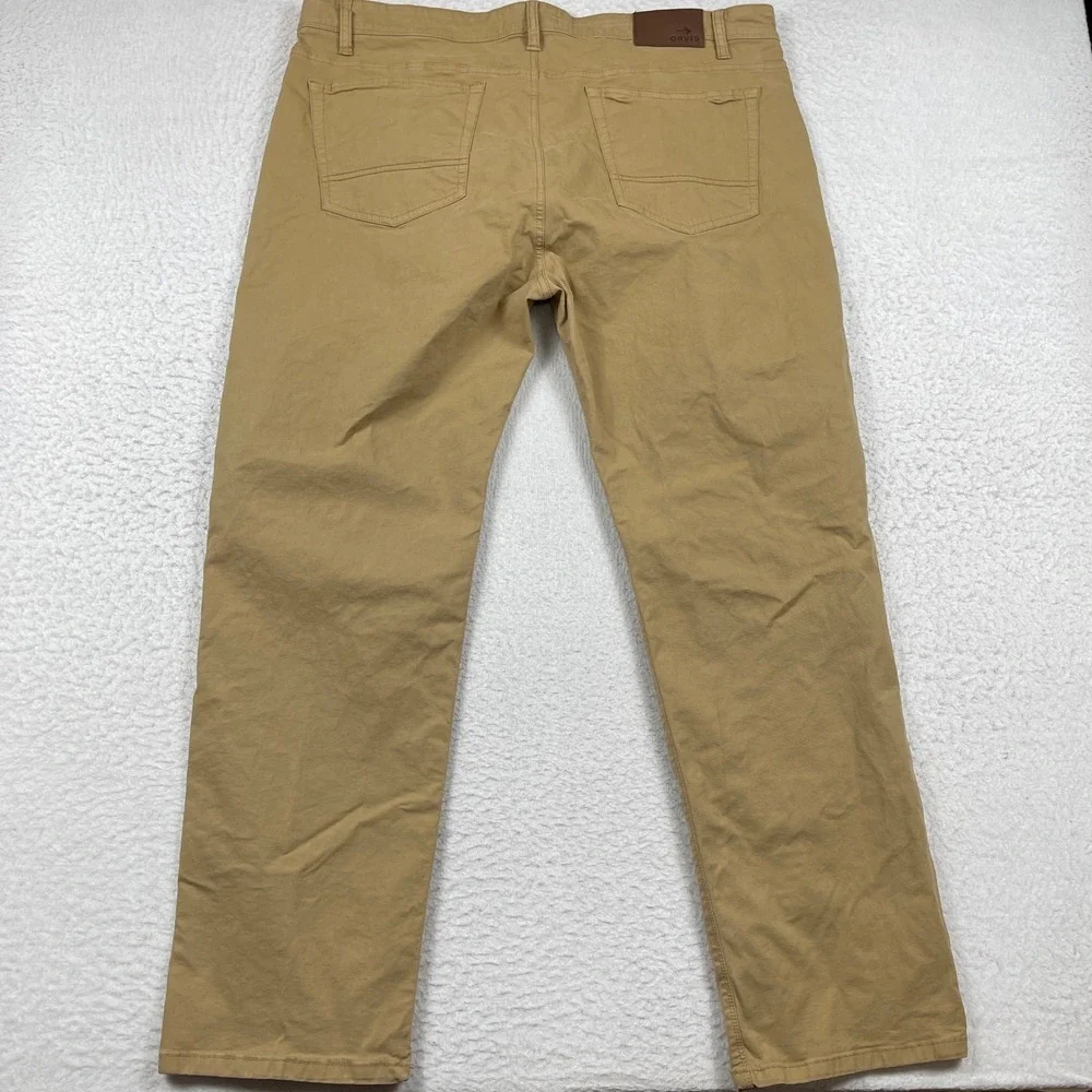 Orvis‎ Five Pocket Pants Mens 42x30 Tan Khaki Cotton Stretch Straight Leg